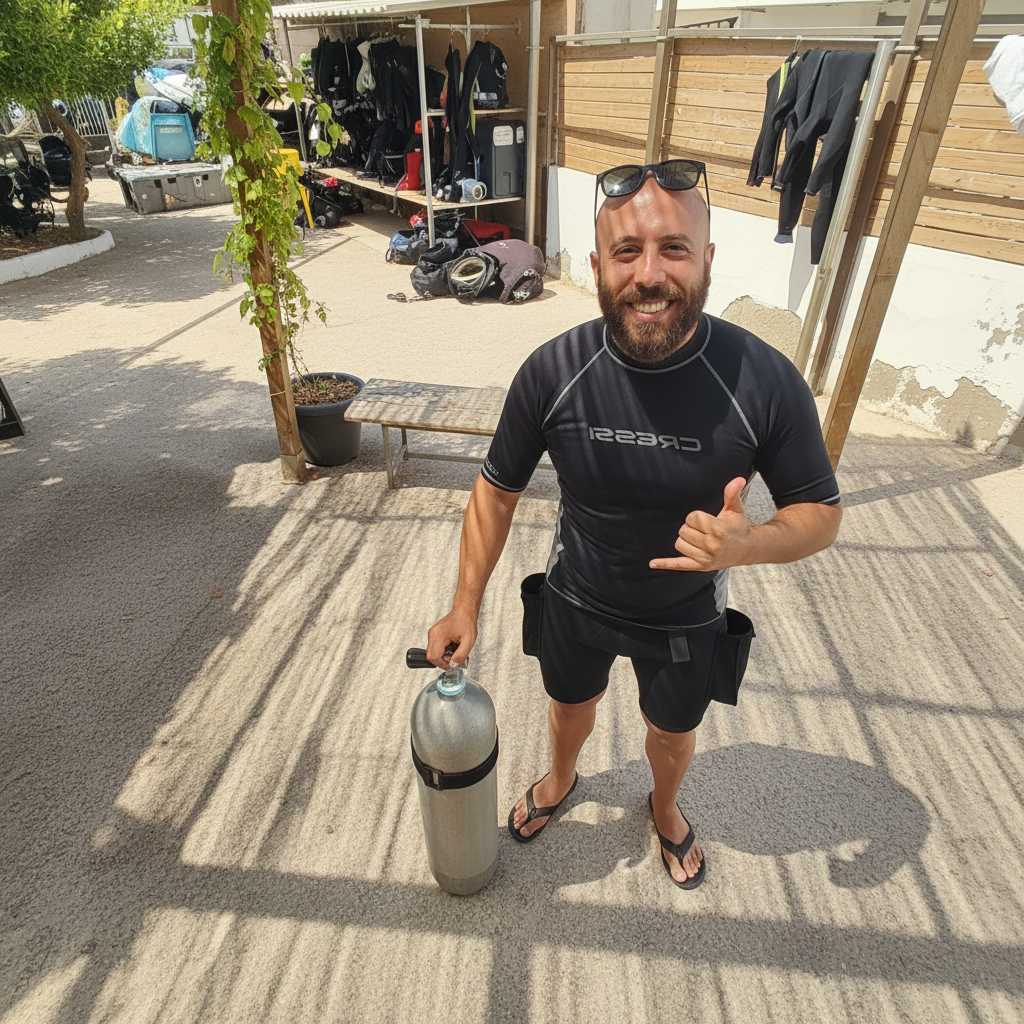 Rafa con botella de Nitrox